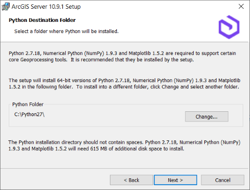 Python Destination dialog box